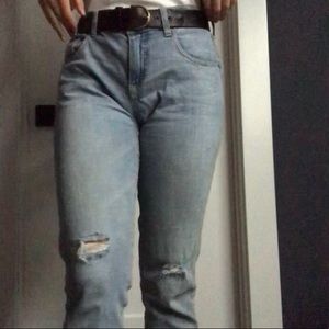 Full Length, Light Washed Ripped Jeans